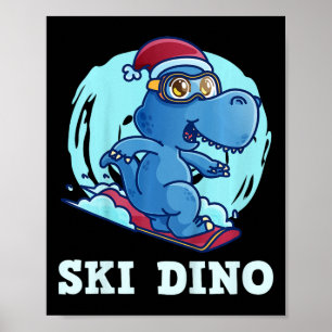 Kinderen Skiën Kinderen Ski Dino Grappige Skiloper Poster