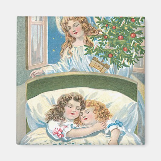 Kinderen Slapen Engel Kerstboom Venster Magneet (Voorkant)