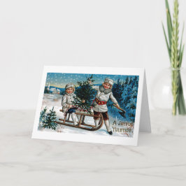 Kinderen Sledding Feestdagen Kaart