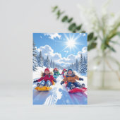 Kinderen Sledding Winter Gepersonaliseerde Kerst Briefkaart (Staand voorkant)