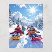 Kinderen Sledding Winter Gepersonaliseerde Kerst Briefkaart (Voorkant)