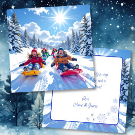 Kinderen Sledding Winter Gepersonaliseerde Kerst Kaart