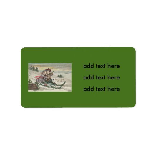 Kinderen Sleederen Kerstboom Sneeuw Winter Etiket (Voorkant)