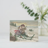 Kinderen Sleederen Kerstboom Sneeuw Winter Feestdagenkaart (Staand voorkant)