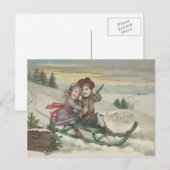 Kinderen Sleederen Kerstboom Sneeuw Winter Feestdagenkaart (Voorkant / Achterkant)