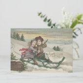Kinderen Sleederen Kerstboom Sneeuw Winter Kaart (Staand voorkant)