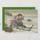 Kinderen Sleederen Kerstboom Sneeuw Winter Kaart (Voorkant / Achterkant)