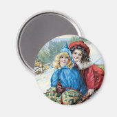 Kinderen sleeën vintage magneet (Voorkant / Achterkant)