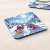 Kinderen Sleeën Winter Kerstmis Bier Onderzetter (Linkerzijde)