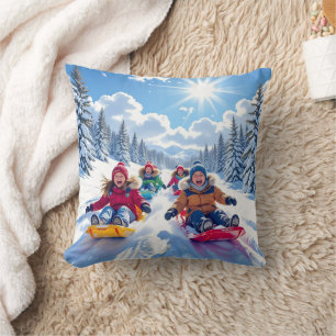 Kinderen Sleeën Winter Kerstmis Kussen