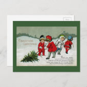 Kinderen slepen kerstboom  feestdagenkaart (Voorkant / Achterkant)
