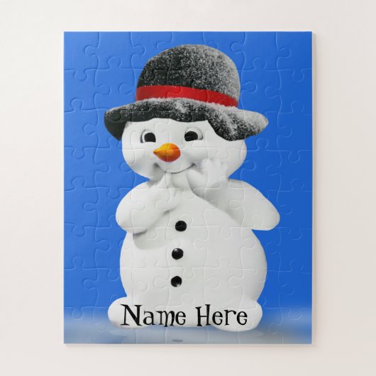 Kinderen Sneeuwman Puzzel met Gepersonaliseerde Na (Verticaal)