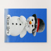 Kinderen Sneeuwman Puzzel met Gepersonaliseerde Na (Horizontaal)
