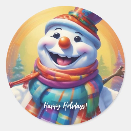 Kinderen Sneeuwman Ronde Sticker HAMbyWG (Voorkant)