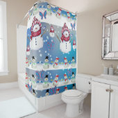 Kinderen sneeuwpop douchegordijn rood wit (In situ)