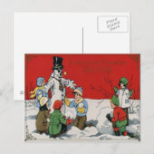 Kinderen Sneeuwpop Winter Sneeuw Briefkaart (Voorkant / Achterkant)
