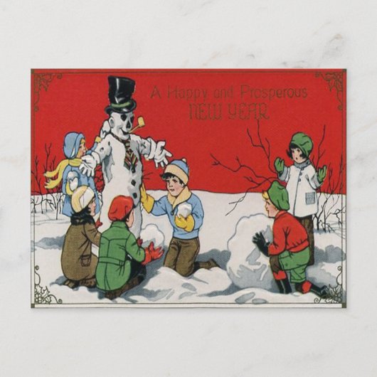 Kinderen Sneeuwpop Winter Sneeuw Briefkaart (Voorkant)