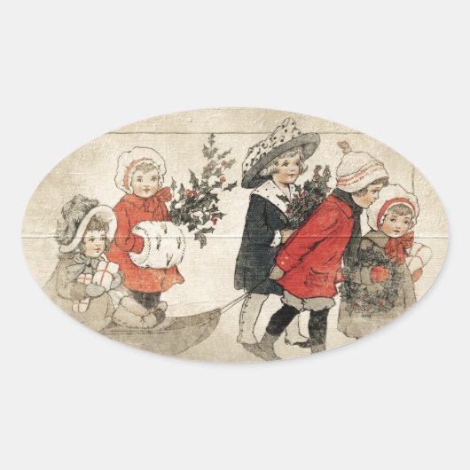 Kinderen Sneeuwslee & Boom Ovale Sticker (Voorkant)