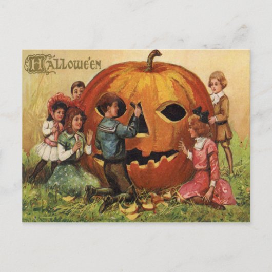 Kinderen snijden Jack O Lantern pompoen uit Briefkaart (Voorkant)