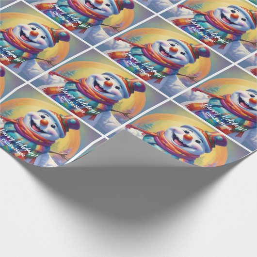 Kinderen Snowman Gepersonaliseerde Gift Wrap HAMby Cadeaupapier (Hoek)