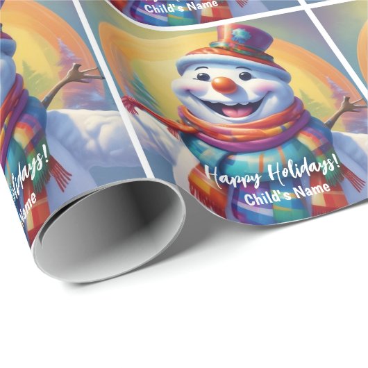 Kinderen Snowman Gepersonaliseerde Gift Wrap HAMby Cadeaupapier (Rol Hoek)