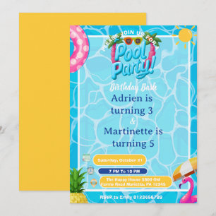 Kinderen Spatwater Zwembad Feest Dubbele Verjaarda Kaart