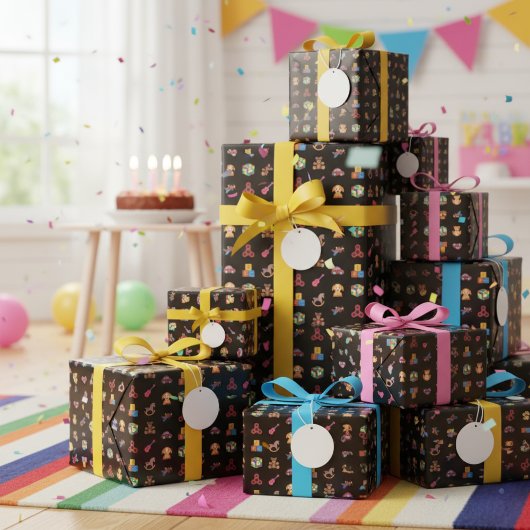 Kinderen Speelgoed Icons Verpakkingsdocument Inpakpapier Vel