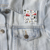 Kinderen Speels Vervoer Patroon  Vierkante Button 5,1 Cm (In situ)
