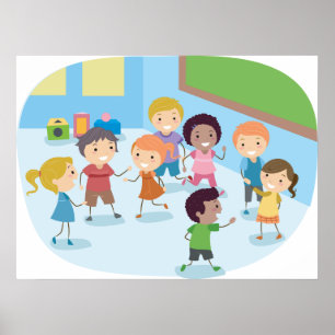Kinderen spelen in het klaslokaal poster