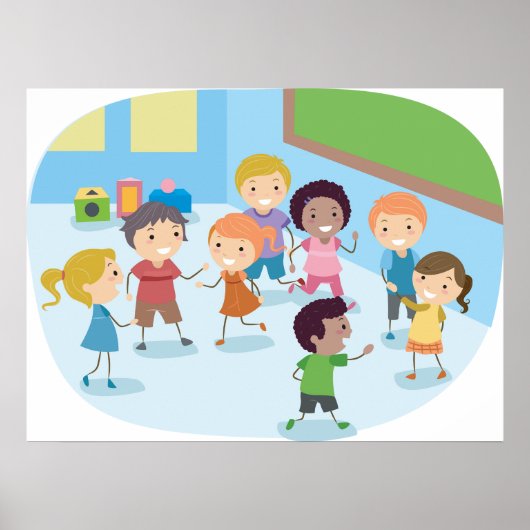 Kinderen spelen in het klaslokaal poster (Voorkant)