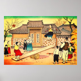Kinderen spelen in Korea Hiyoshi Mamoru 1952 Poster