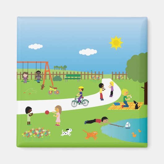 Kinderen spelen in park magneet (Voorkant)