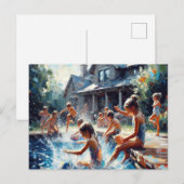 Kinderen spelen in zwembad, briefkaart (Voorkant / Achterkant)