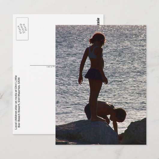 Kinderen spelen langs de rotsen, Divi SXM Briefkaart (Voorkant / Achterkant)