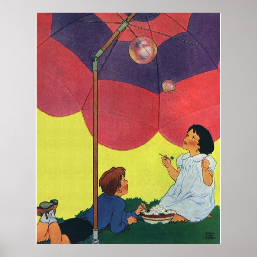  kinderen spelen meisjes en jongens die bubbels bl poster (Voorkant)