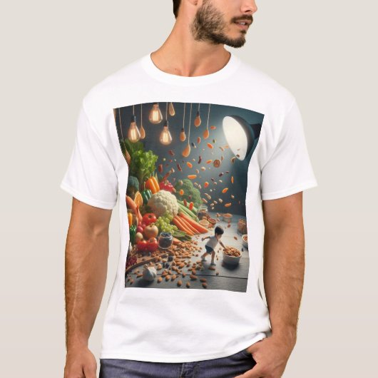 "Kinderen spelen met groenten en fruit" T-shirt (Voorkant)