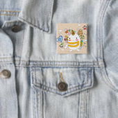 Kinderen spelen met monster vierkante button 5,1 cm (In situ)