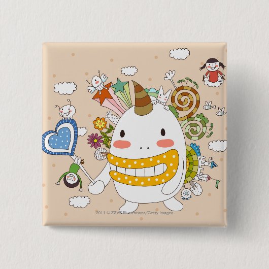 Kinderen spelen met monster vierkante button 5,1 cm (Voorkant)