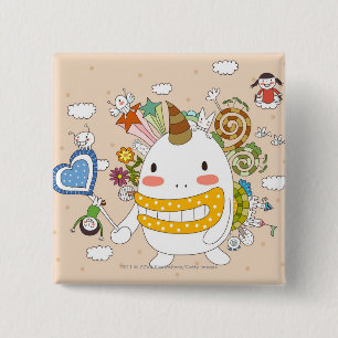 Kinderen spelen met monster vierkante button 5,1 cm