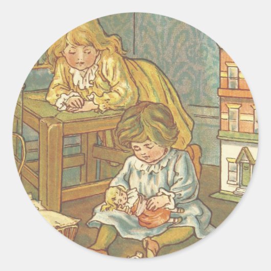  kinderen spelen met poppen ronde sticker (Voorkant)