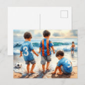 Kinderen spelen op het strand, briefkaart (Voorkant / Achterkant)