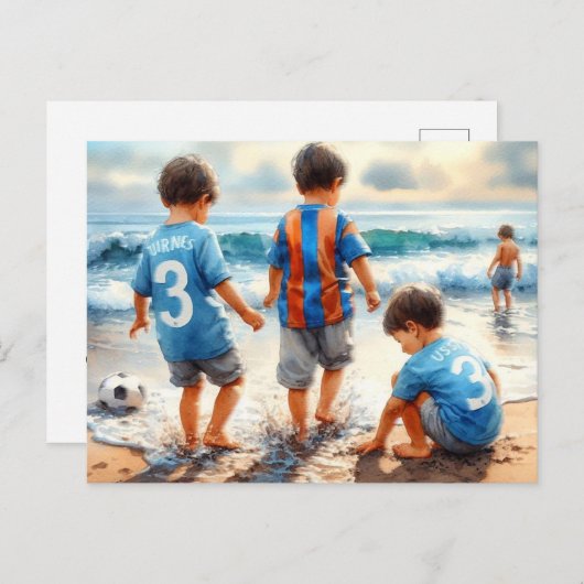 Kinderen spelen op het strand, briefkaart (Voorkant / Achterkant)