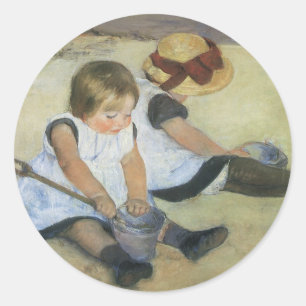 Kinderen spelen op het strand door Mary Cassatt Ronde Sticker