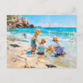 Kinderen spelen op het strand - Impressionistische Briefkaart (Voorkant)
