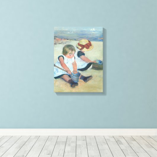 Kinderen spelen op het strand  olieverfschilderij canvas afdruk (Insitu (Houten vloer))