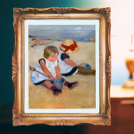 Kinderen spelen op het strand  perfect poster
