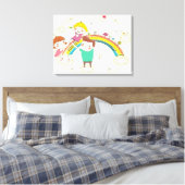 Kinderen spelen op regenboog canvas afdruk (Insitu (Slaapkamer))