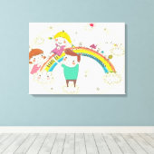 Kinderen spelen op regenboog canvas afdruk (Insitu (Houten vloer))