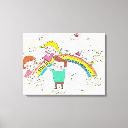 Kinderen spelen op regenboog canvas afdruk (Voorkant)