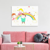 Kinderen spelen op regenboog canvas afdruk (Insitu (Woonkamer))